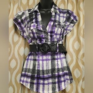 Y2K Button-Up Blouse with Belt